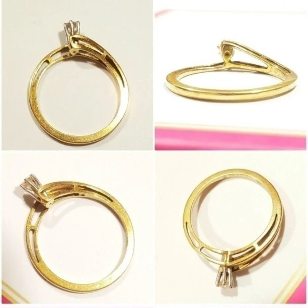 14.18K Yellow Gold Genuine Diamond Solitaire Engagement Wedding Ring Vintage - Picture 6 of 13